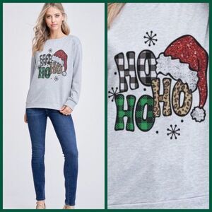 RESTOCK 🆕Just In-Christmas Ho Ho Ho Santa Hat Grey Print Top 🎅